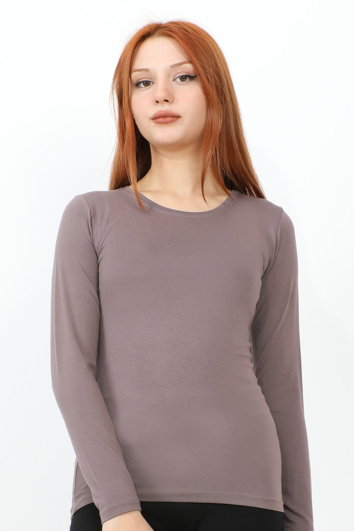 MDS Women Long Sleeve Bicycle Neck Basic Bodysuit - Brown - Hyères