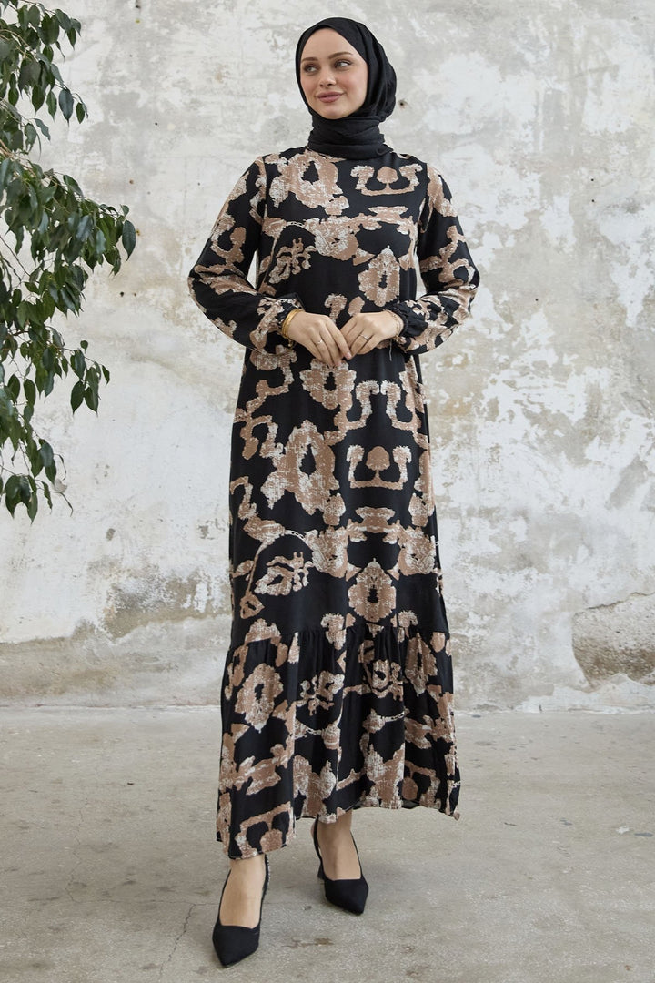 MDS Women Abstract Patterned Viscose Dress - Black - Thornton Heath