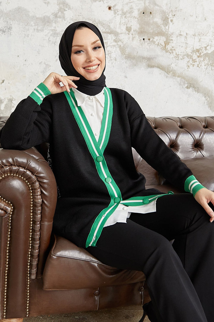 MDS Women Elda Back Patterned Knit Cardigan - Black - Hawthorne