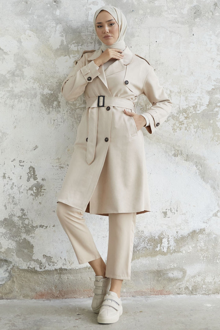 MDS Women Minka Belted Scuba Diving Trench Coat - Cream - Maia
