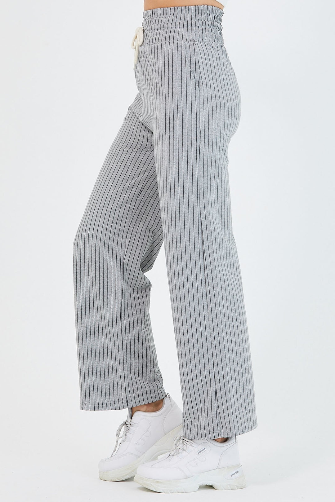 MDS Women High Waist Striped Wide Leg Pants - Grey - Seelze