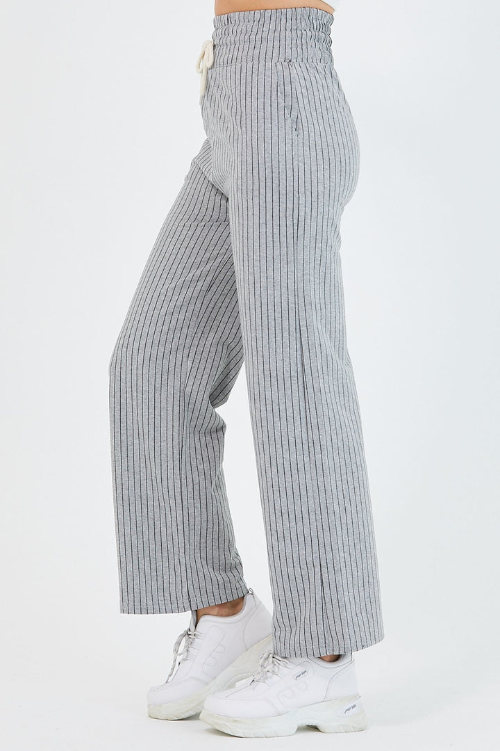 MDS Women High Waist Striped Wide Leg Pants - Grey - Seelze