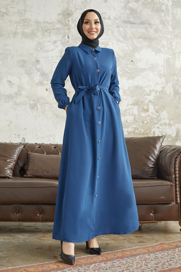 MDS Women Linny Buttoned Shirt Collar Abaya - Indigo - Southampton