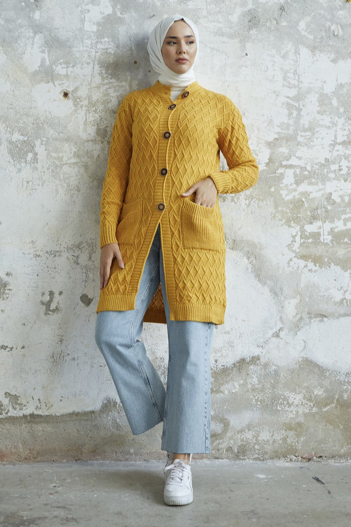 MDS Women Mosya Pocket Buttoned Knit Cardigan - Yellow - Oeiras