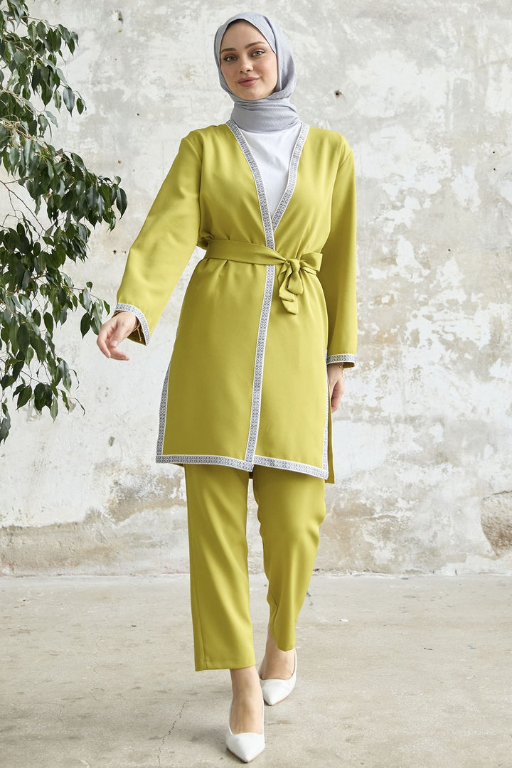 MDS Women Embroidered Patterned Kimono Set - Olive Green - Tonalá