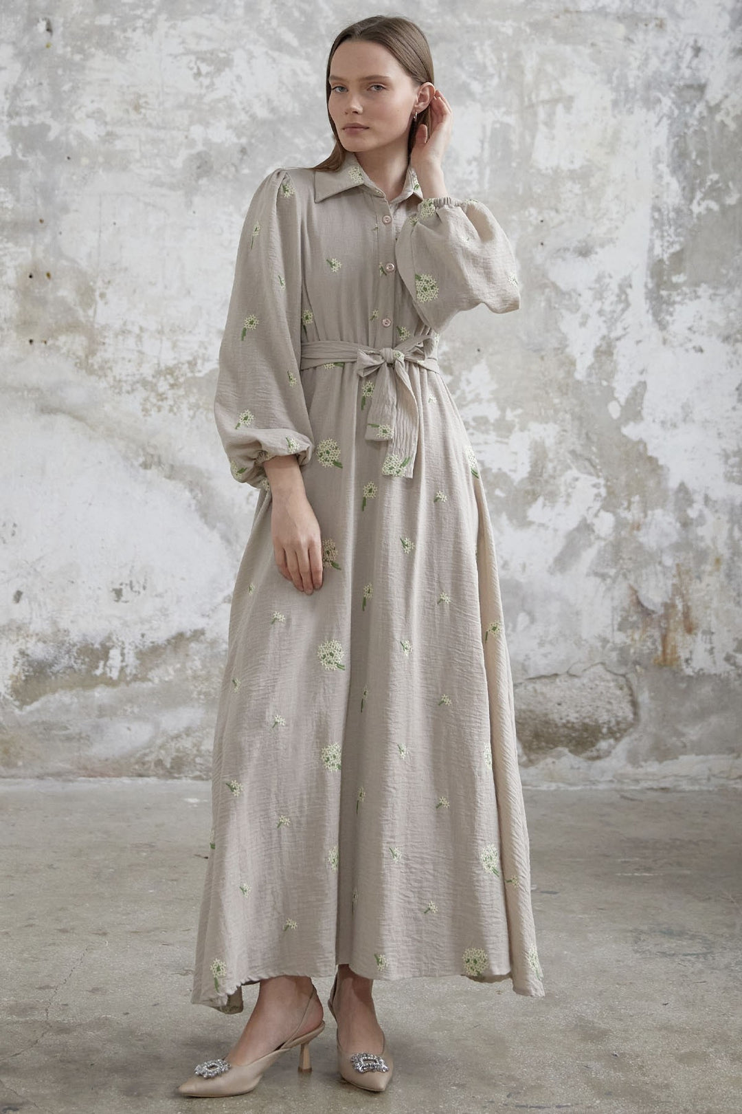 MDS Women Floral Embroidered Linen Dress - Beige - Aubervilliers
