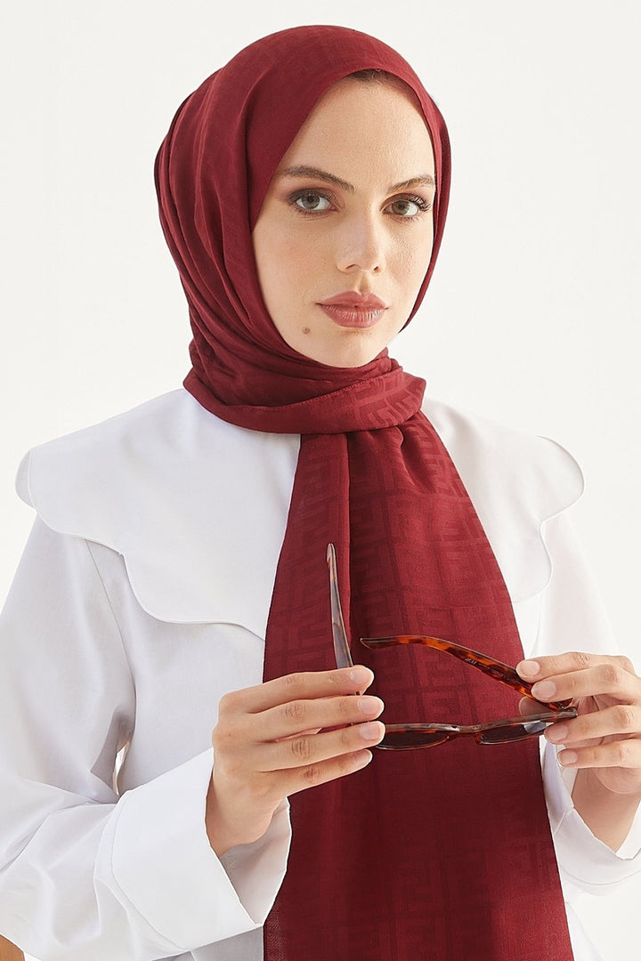 MDS Women Handwoven Jacquard Cotton Scarf - Burgundy - Southfield