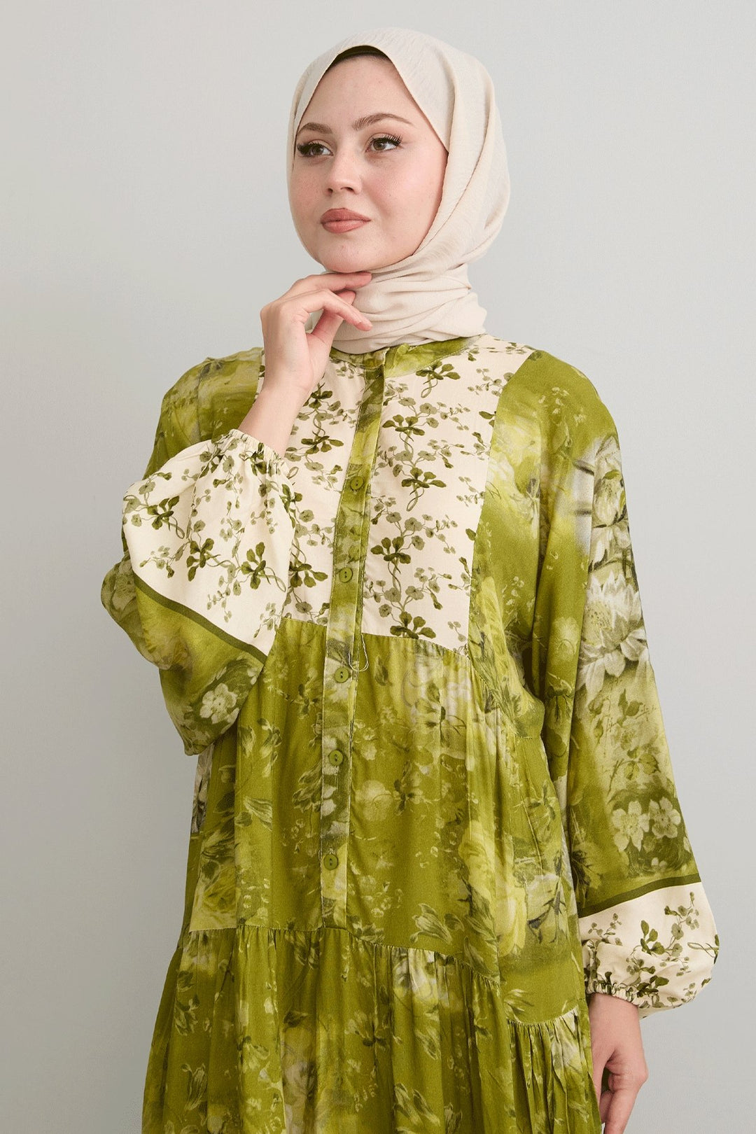 MDS Women Crispy Flower Detail Khaki Viscose Dress - Twickenham
