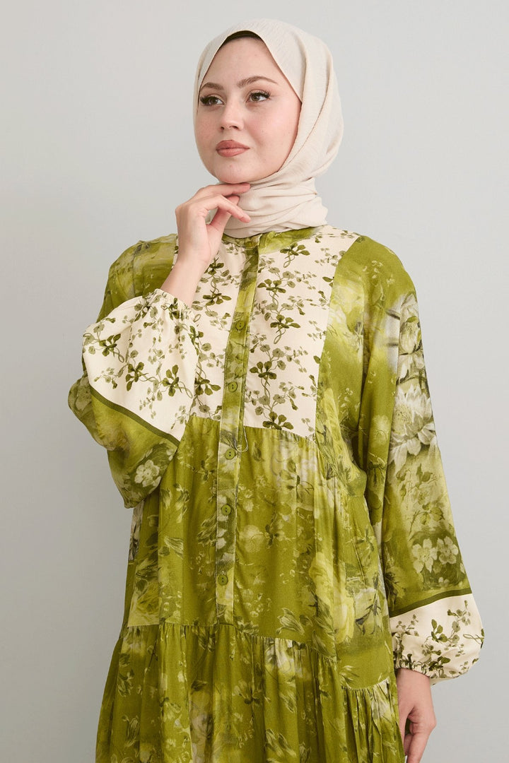 MDS Women Crispy Flower Detail Khaki Viscose Dress - Twickenham