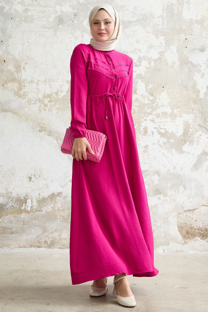 MDS Women Lace Detail Fuchsia A-line Dress - Ewing
