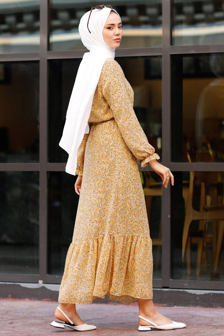 MDS Women Crispy Flowered 1015 Chiffon Dress - Yellow - Merano
