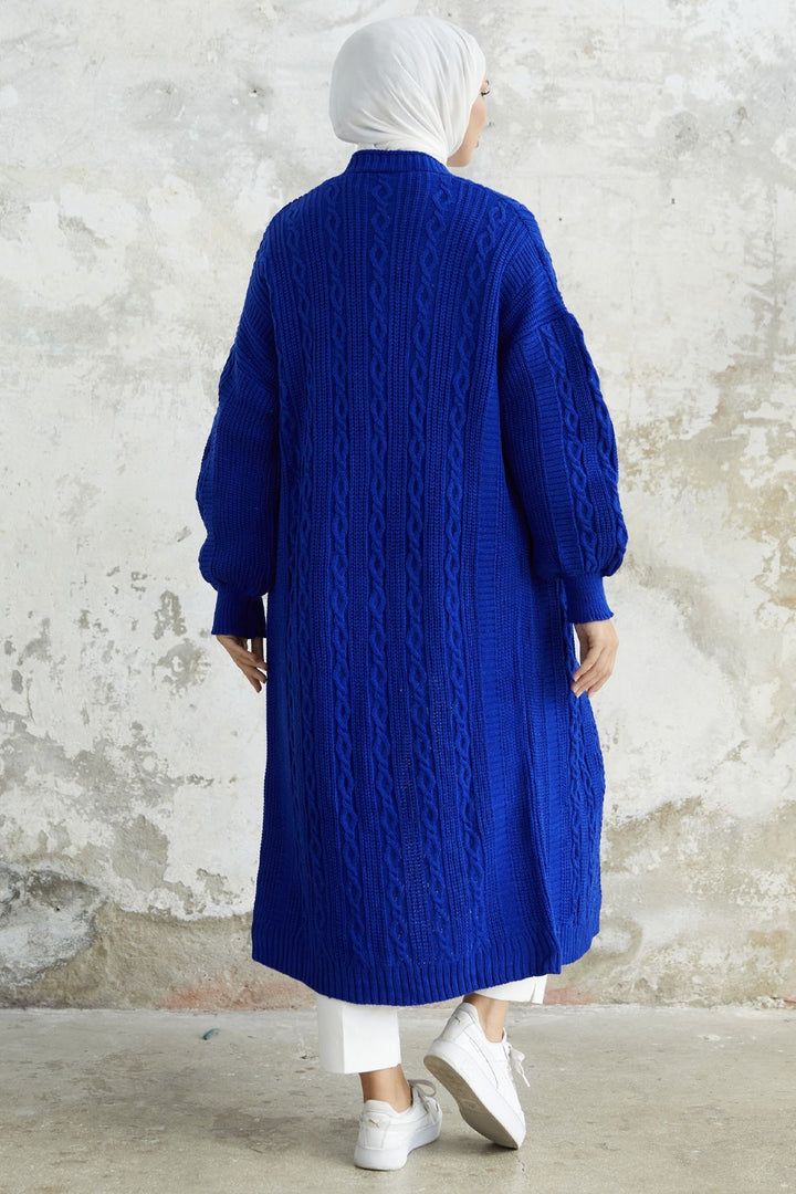 MDS Women Molly Chain Pattern Knit Cardigan - Sax Blue - Prescott