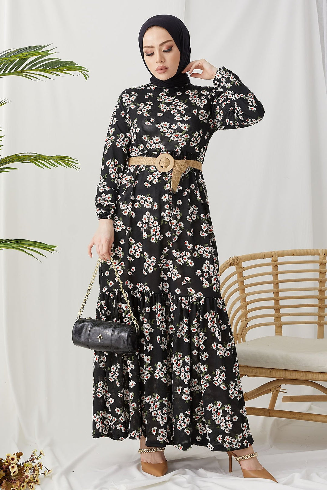 MDS Women Lesa Floral Straw Belted Dress - Black - Saarbrücken