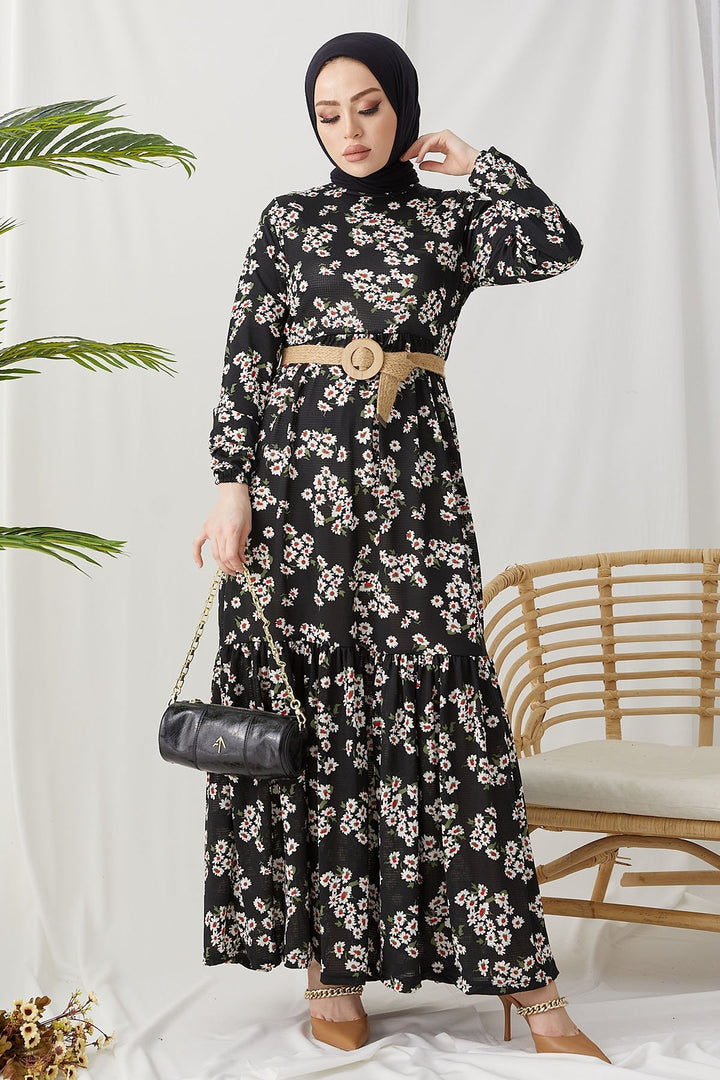 MDS Women Lesa Floral Straw Belted Dress - Black - Saarbrücken