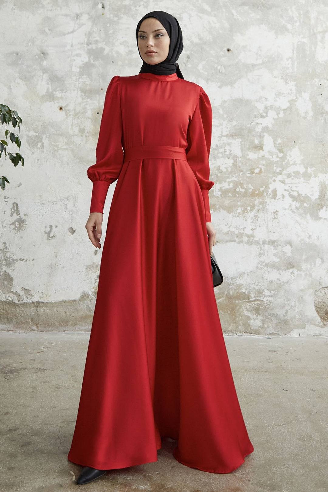 MDS Women Satin Dress with Sleeve Zipper - Red - Milwaukee