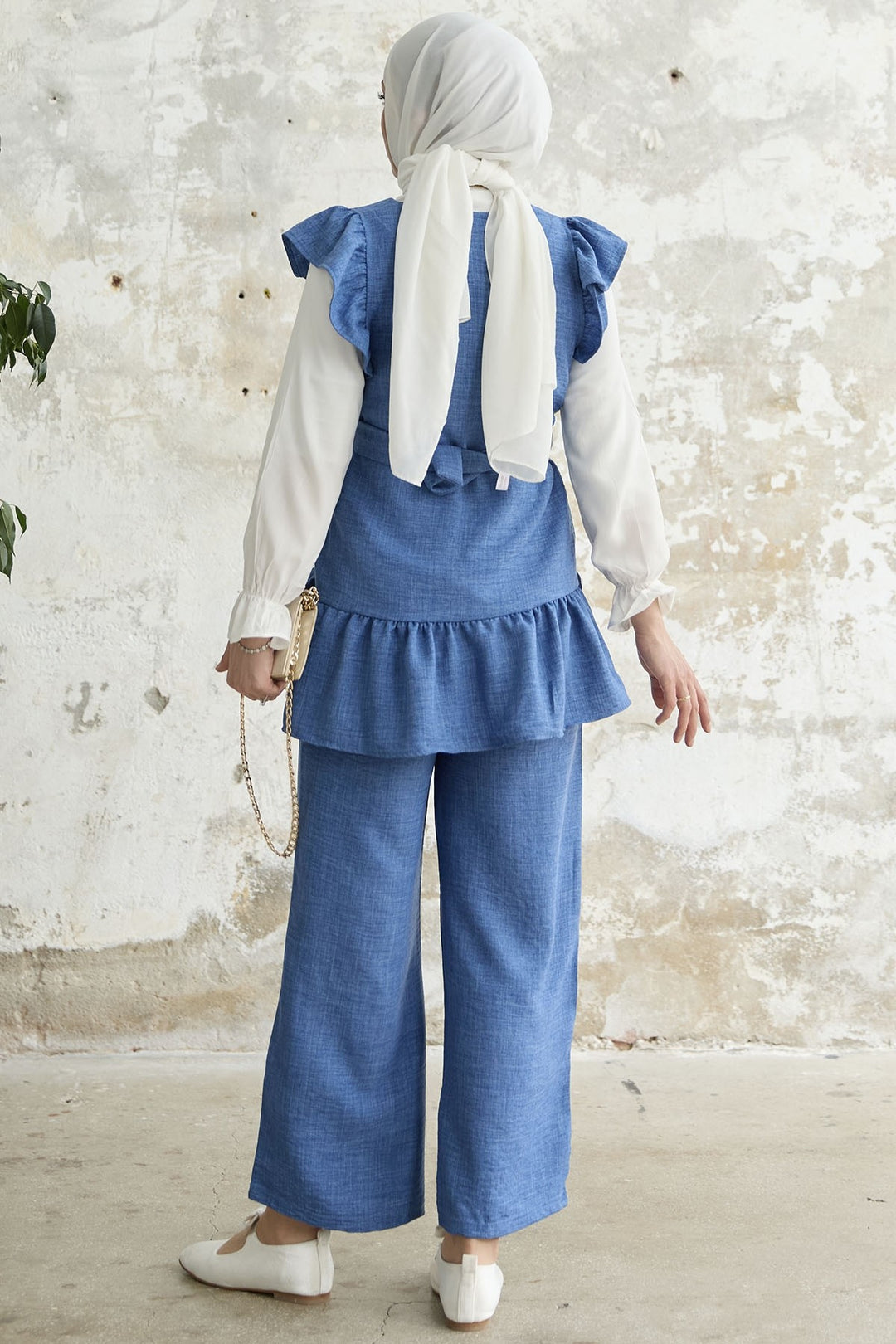MDS Women Ruffled Shoulder Three Piece Set - Blue - Cholula de Rivadabia