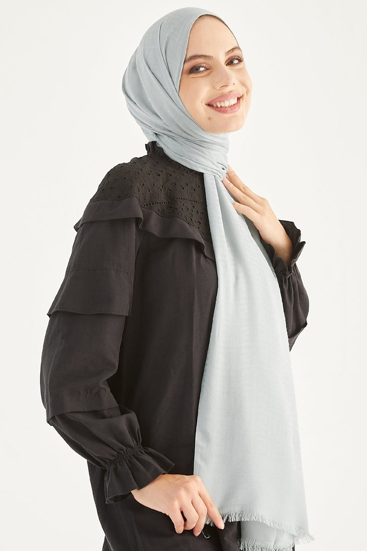 MDS Women Handwoven Jacquard Cotton Scarf - Grey - Long Beach