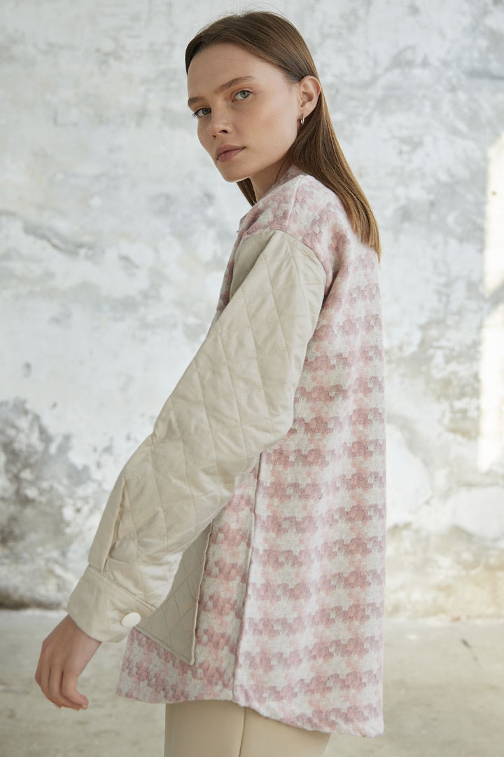 MDS Women Herringbone Pattern Quilted Jacket - Powder - Akron