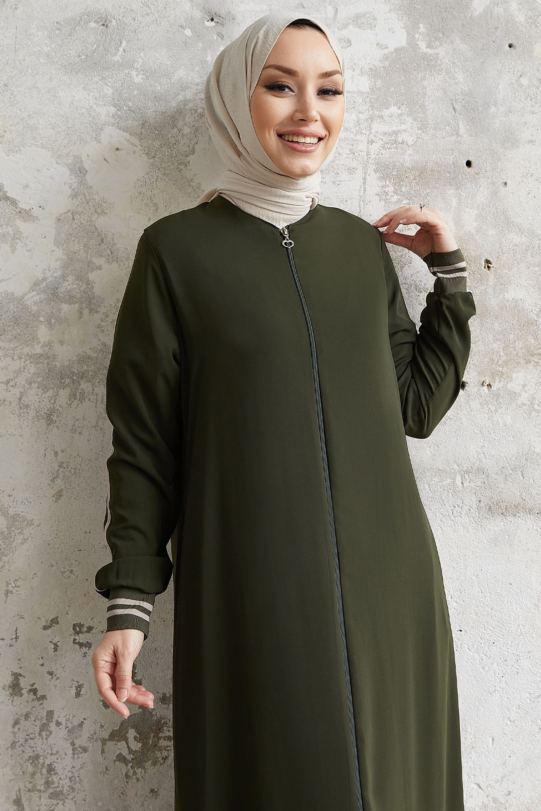 MDS Women Hazel Striped Patterned Abaya - Khaki - Petaluma