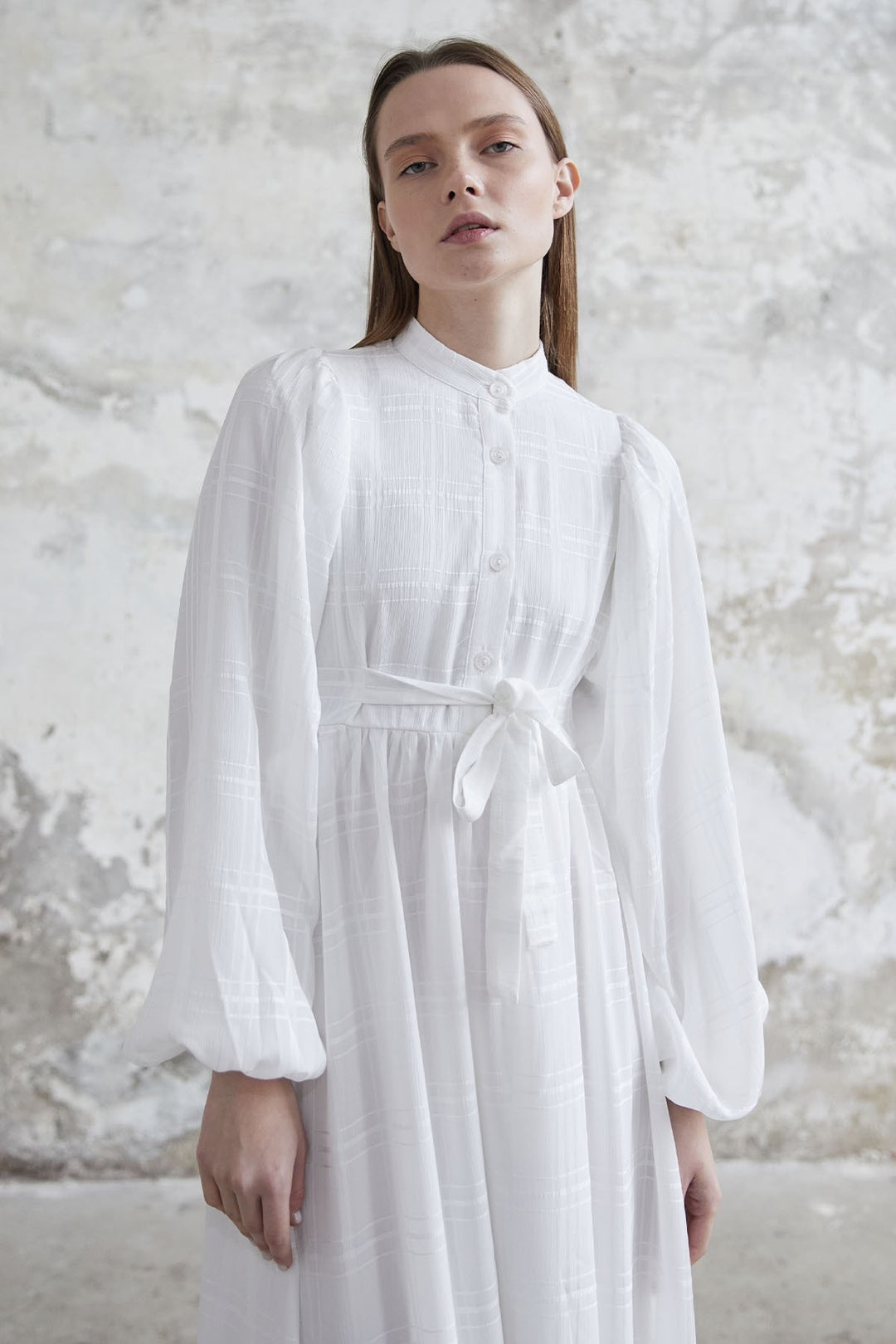MDS Women Belted Patterned Dress - White - Carmel