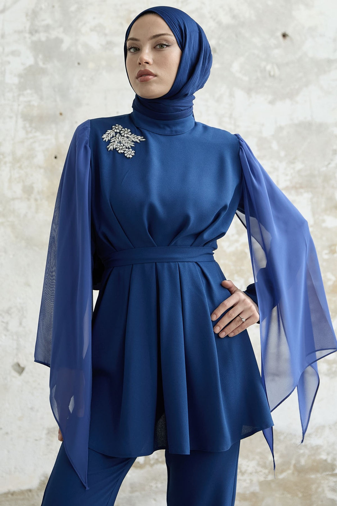MDS Women Stone-Accented Tulle Crepe Set - Cornflower Blue - Huntsville