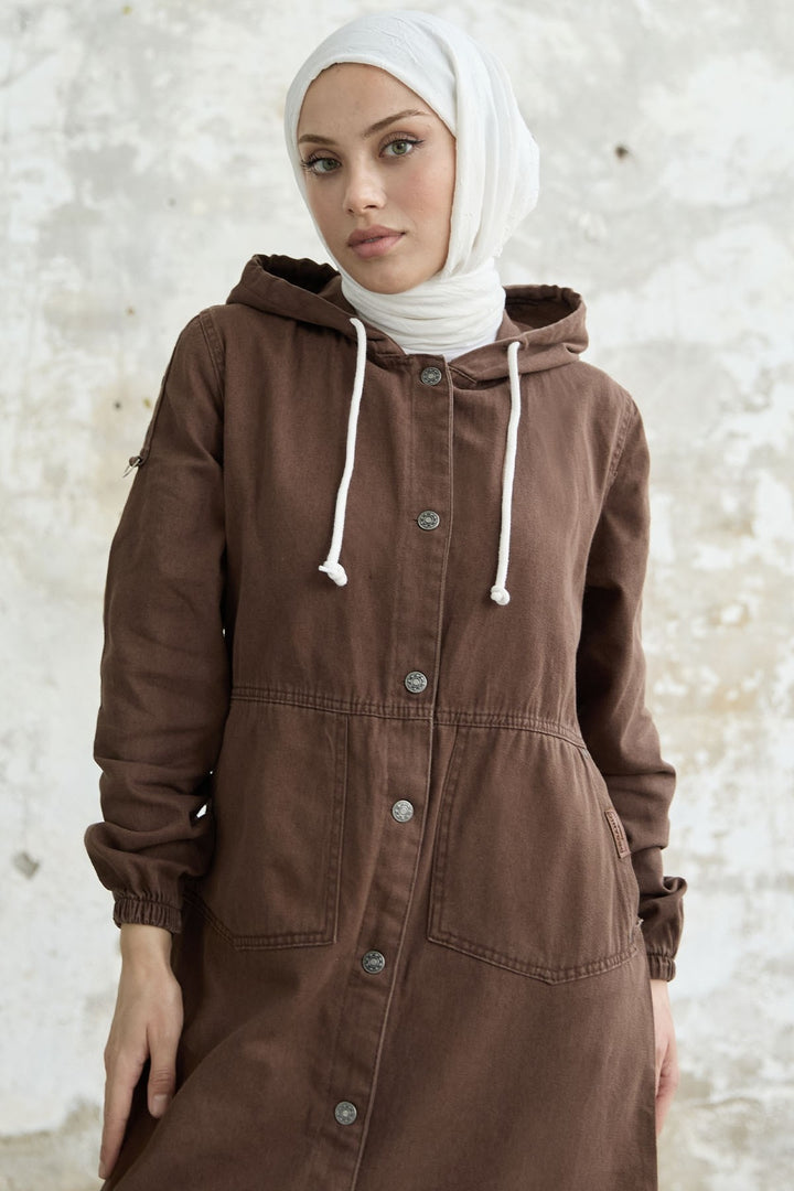 MDS Women Armored Pocket Gabardine Coat - Brown - Velbert