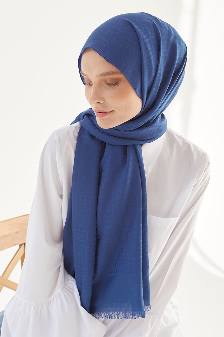 MDS Women Handwoven Jacquard Cotton Scarf - Indigo - Buderim
