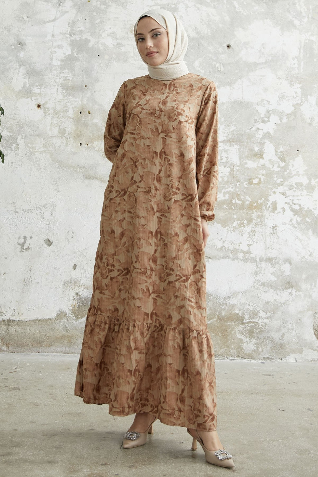 MDS Women Lily Patterned Waffle Dress - Brown - Danville