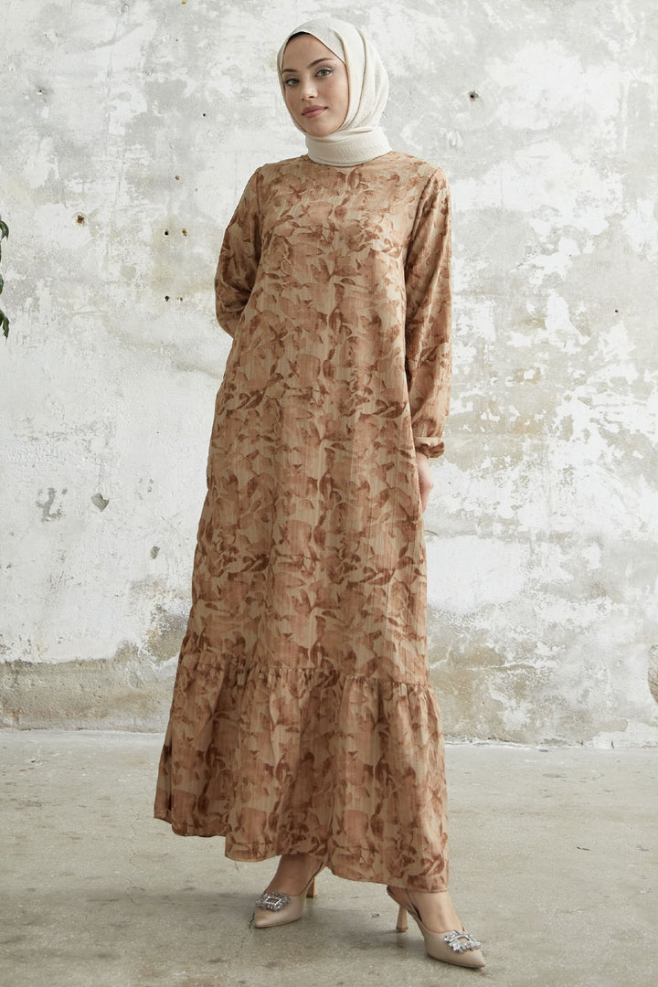 MDS Women Lily Patterned Waffle Dress - Brown - Danville