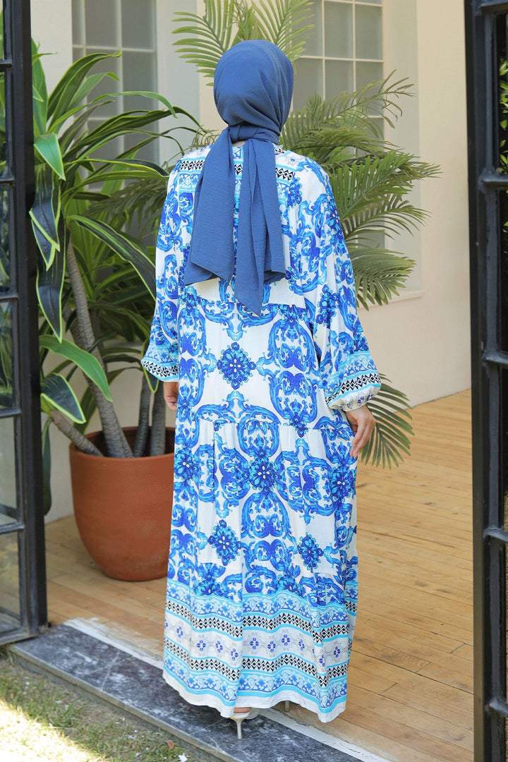 MDS Women Marbled Loose Blue Viscose Dress - McKinney