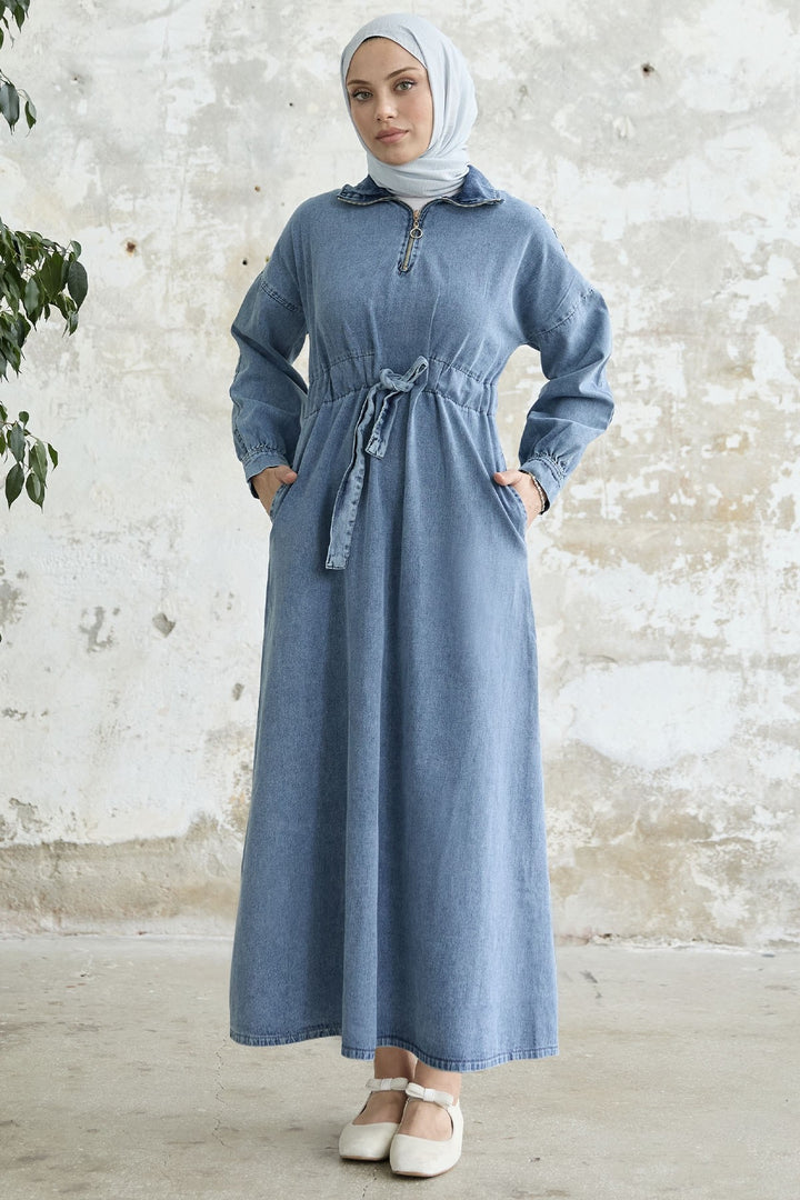 MDS Women Zippered Denim Dress - Blue - Pola de Siero