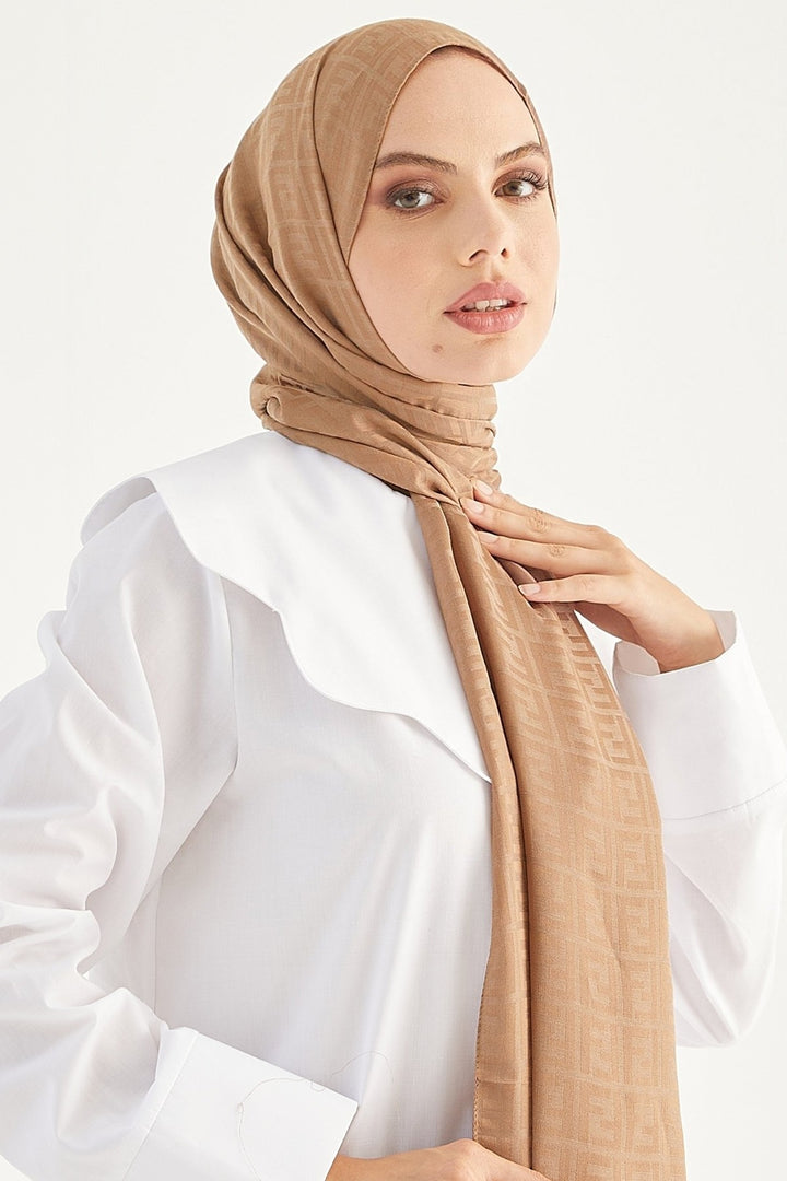 MDS Women Handwoven Jacquard Cotton Shawl - Milky Coffee - Gravesend