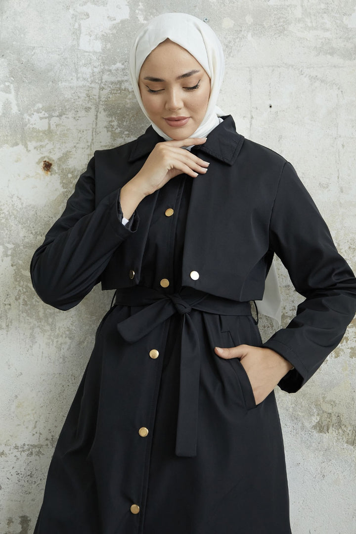 MDS Women Nalyes Belted Trench Coat - Black - Mooresville