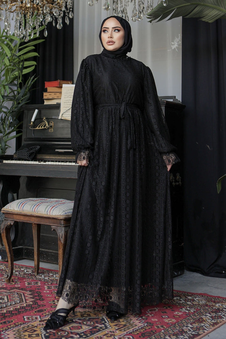 MDS Women Lined Embroidered Dress - Black - Wood Buffalo