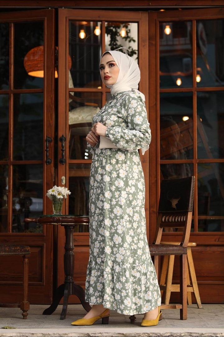 MDS Women Daisy Pattern Woven Dress - Khaki - Motril