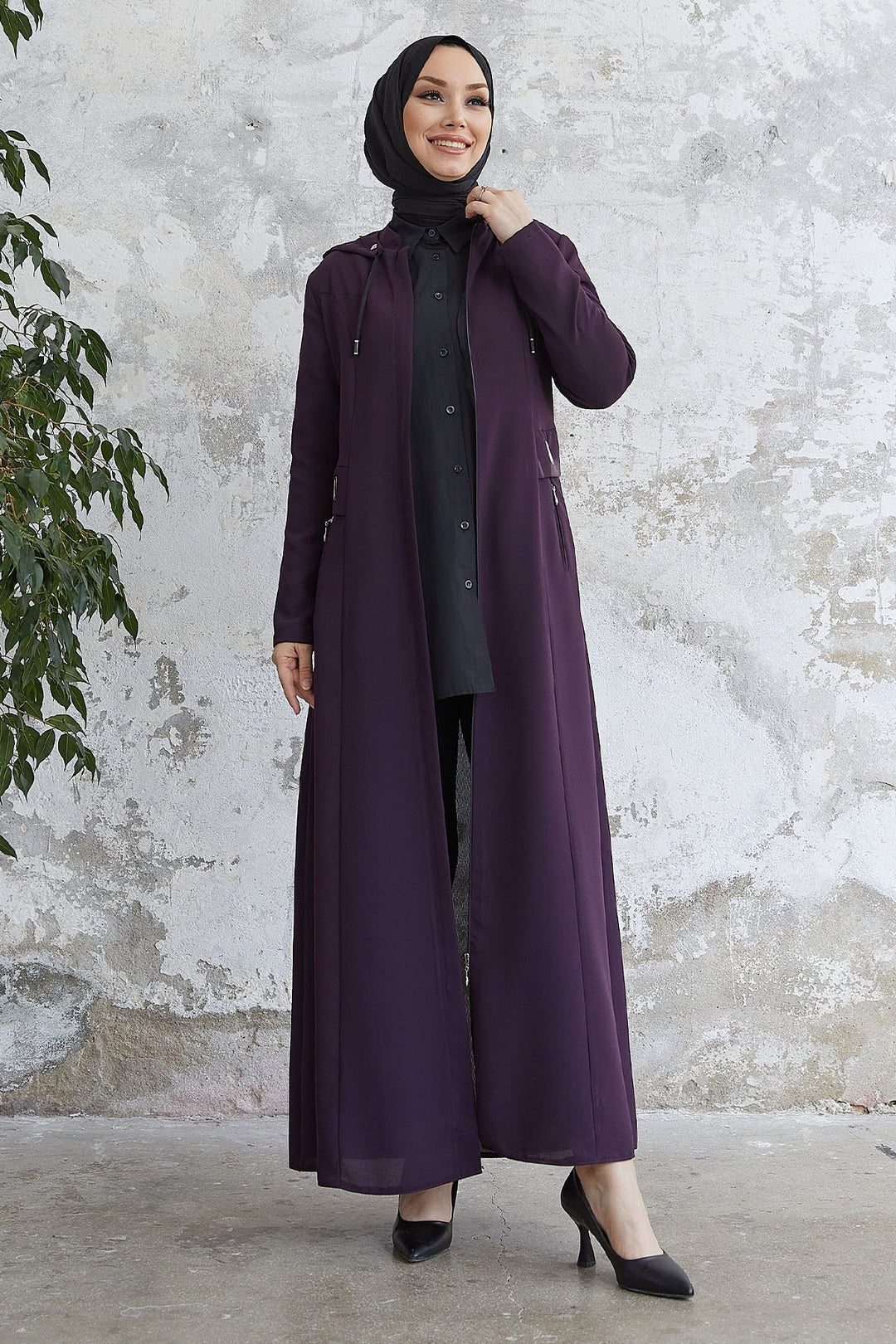 MDS Women Elena Beli Detailed Hooded Abaya - Purple - Hoboken