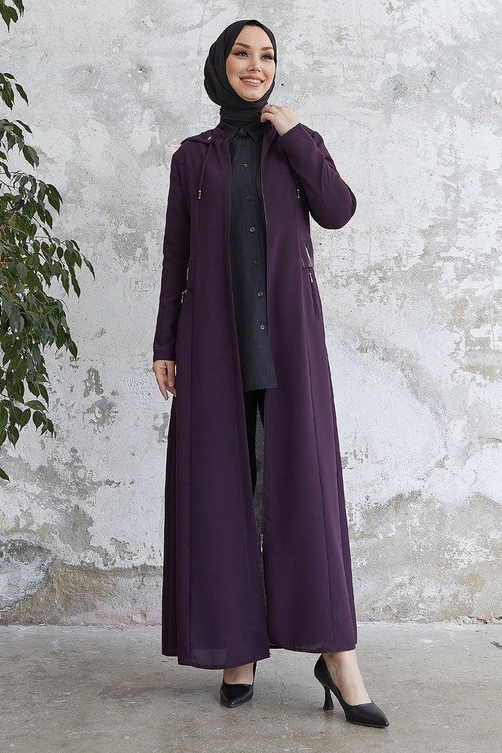 MDS Women Elena Beli Detailed Hooded Abaya - Purple - Hoboken