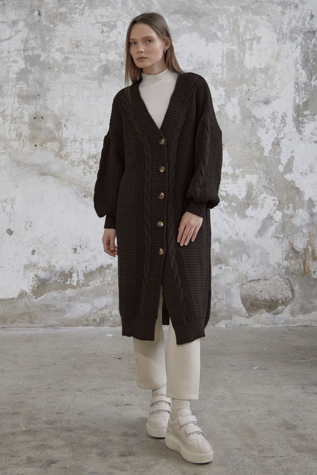MDS Women Evia Buttoned Knit Cardigan - Bitter Coffee - Marijampolė