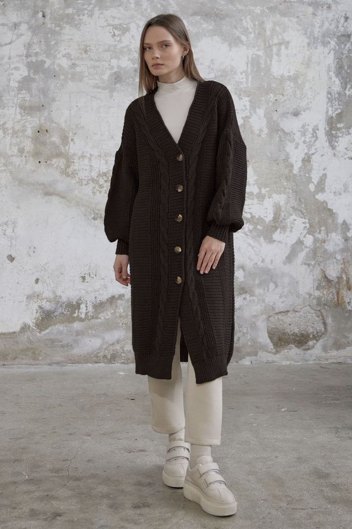 MDS Women Evia Buttoned Knit Cardigan - Bitter Coffee - Marijampolė