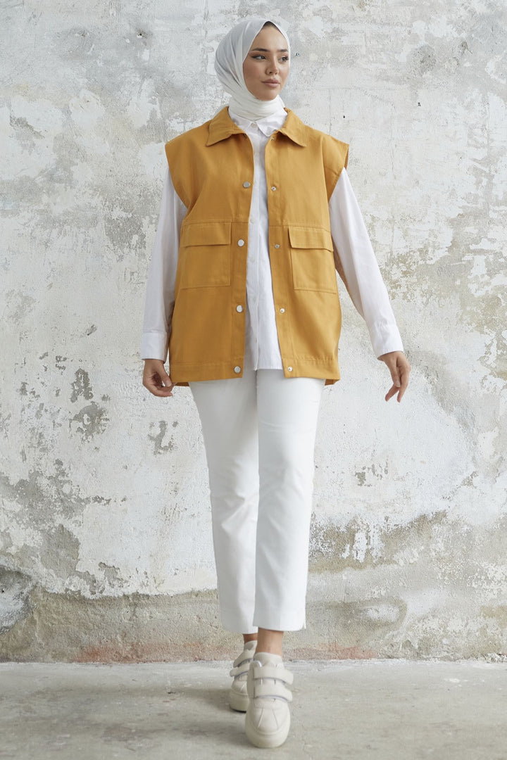 MDS Women Cover Pocket Gabardine Vest - Mustard - Lakewood
