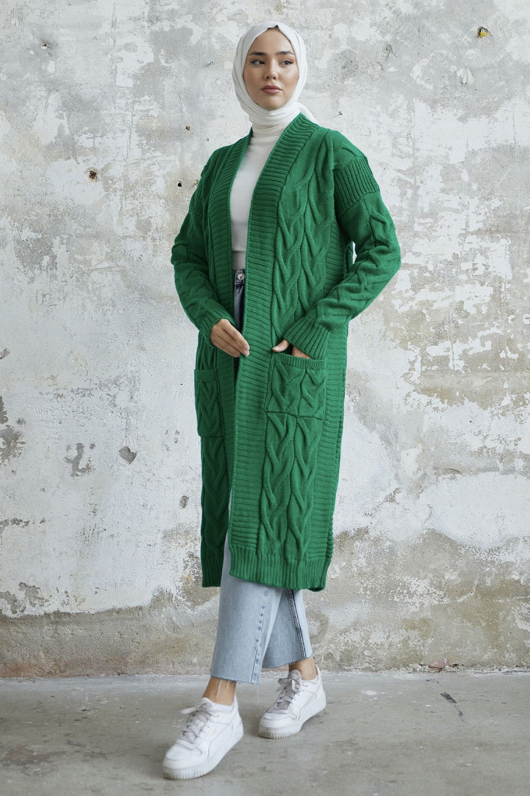 MDS Women Eriyas Braided Pocketed Cardigan - Green - Cuneo