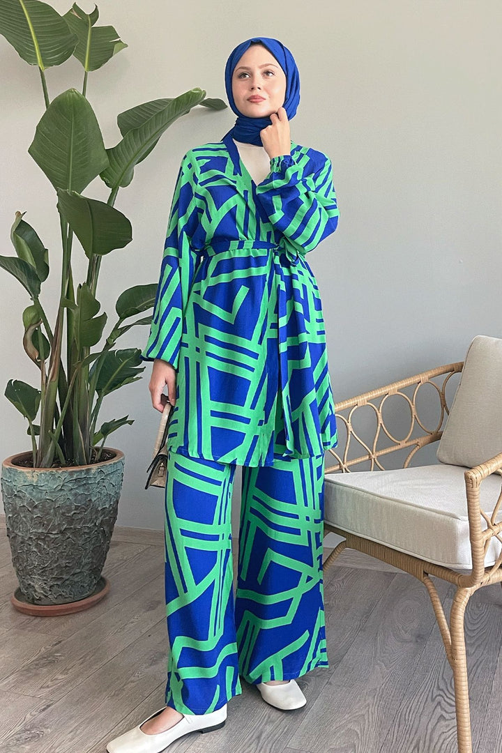 MDS Women Striped Green Viscose Set - Lima