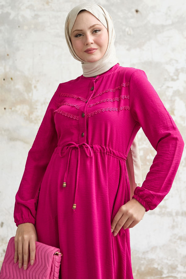 MDS Women Lace Detail Fuchsia A-line Dress - Ewing