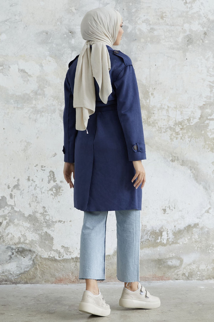 MDS Women Minka Belted Scuba Diving Trench - Navy - Romny