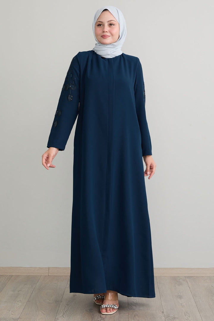 MDS Women Indigo Coat with Leaf Pearl Sleeves - Winnipeg