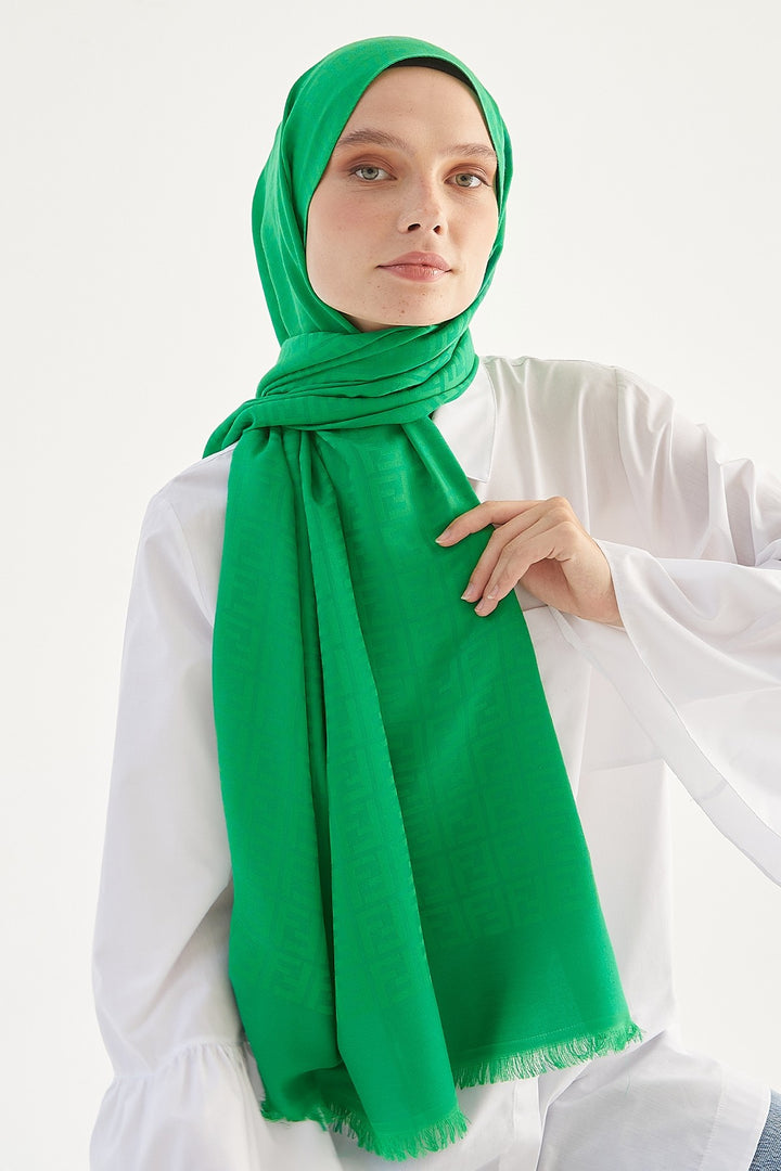 MDS Women Handwoven Jacquard Cotton Scarf - Green - Fort McMurray