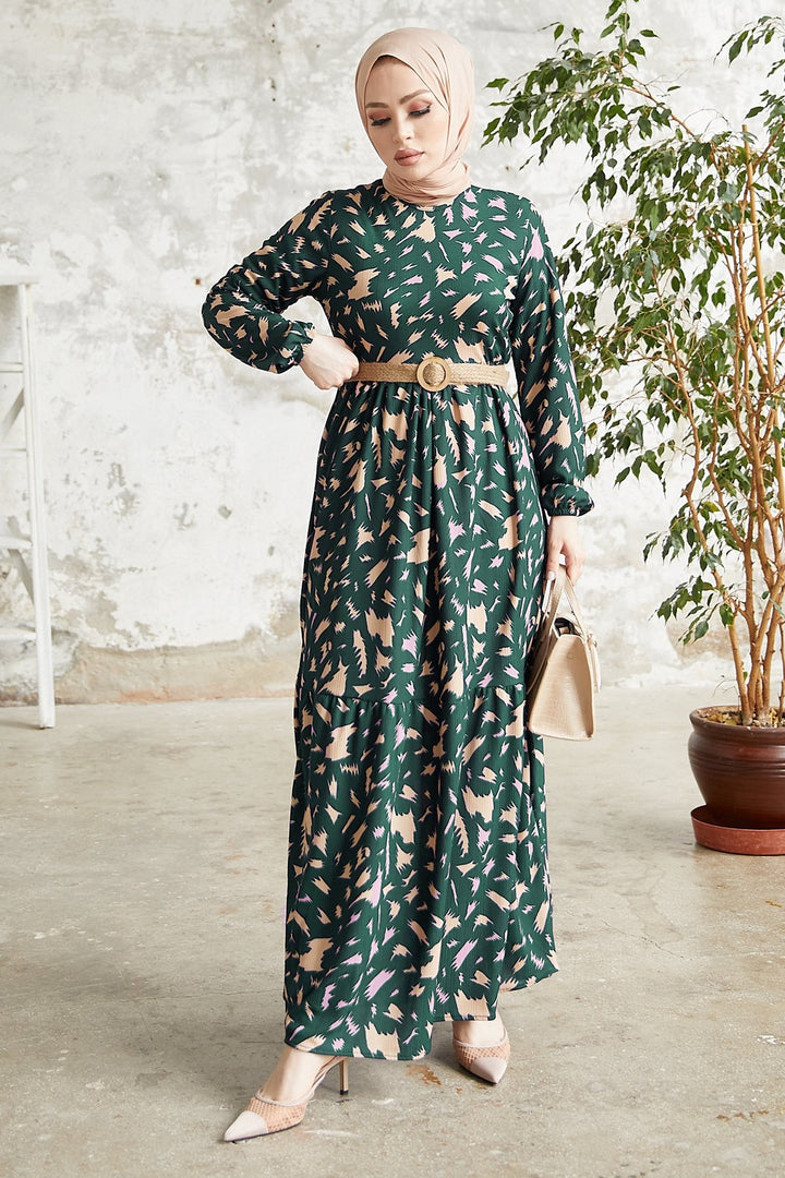 MDS Women Rena Straw Belted Patterned Dress - Petrol Green - Temple City