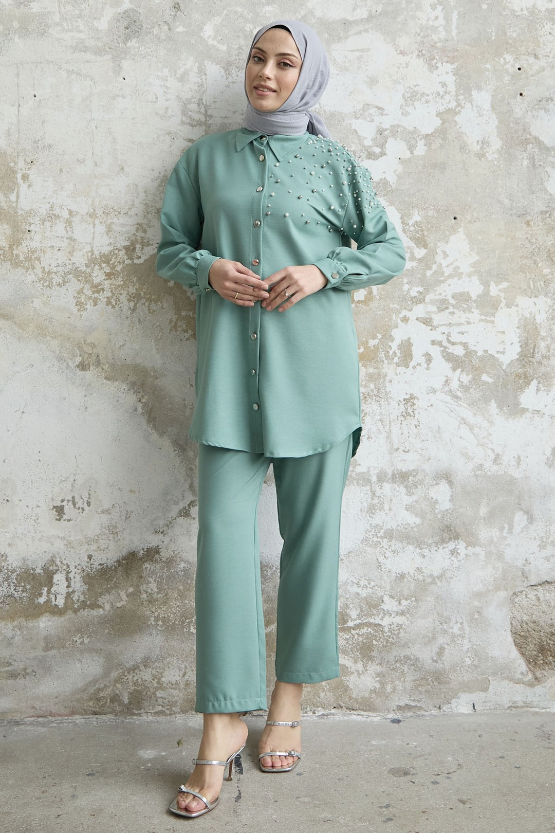 MDS Women Linen Set with Embroidery - Mint - Huatusco
