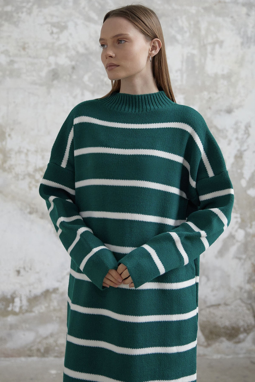 MDS Women Striped Knit Dress - Emerald Green - North Bethesda