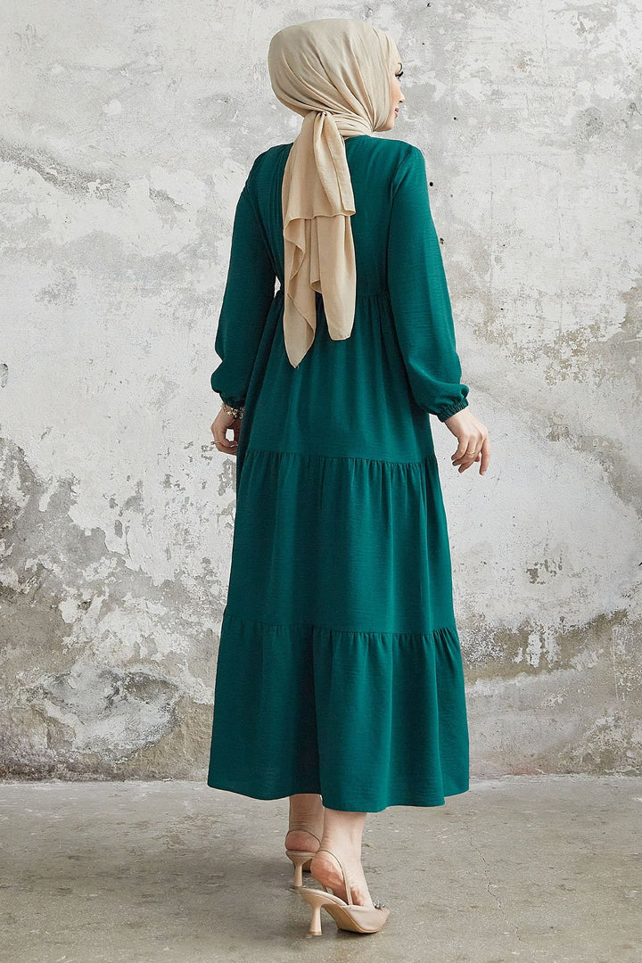 MDS Women Pamela Buttoned Ayrubin Dress - Emerald Green - Huntersville